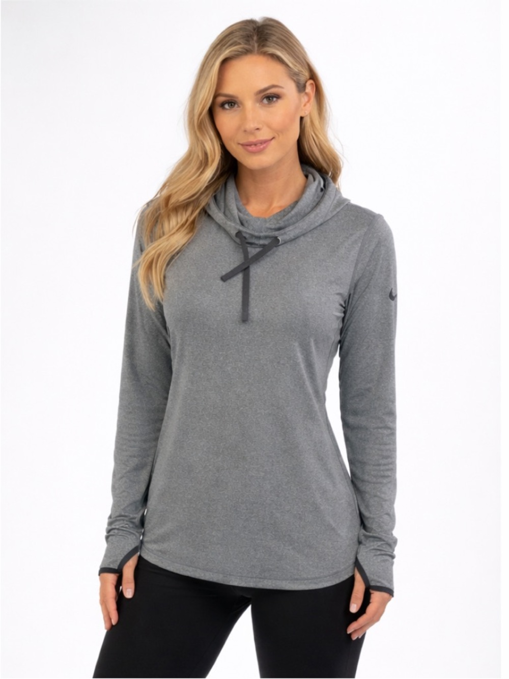 Nike Pro Dri-FIT Women M Gray Cowl Neck Hoodie Pullover Thumbholes Athletic